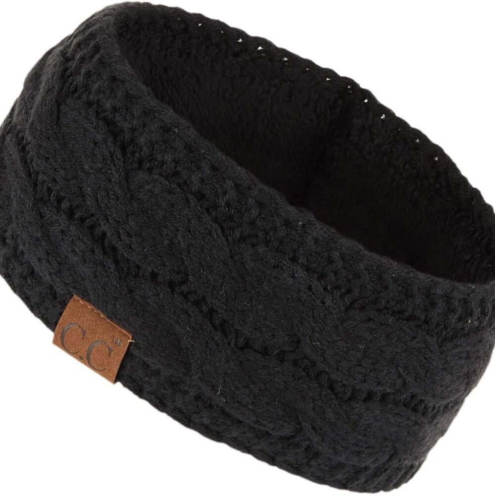 Winter Fuzzy Fleece Lined Thick Knitted Diagonal Stripes Criss-Cross Pattern Hea